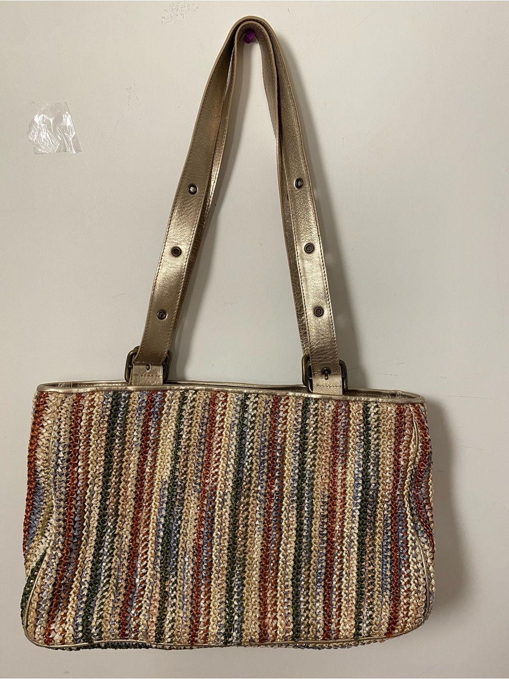 Woven Multicolor Shoulder Bag with Metallic Straps